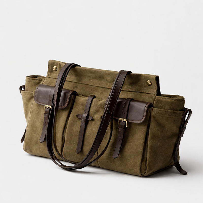Women'S Tote Bags Designer - Vintage Canvas Leather Multi-pocket Tote Bag