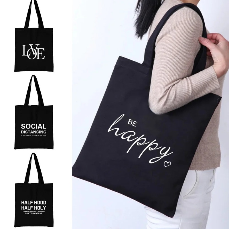 Women Bags Work - Kawaii Cartoon Orange Cat Print Black