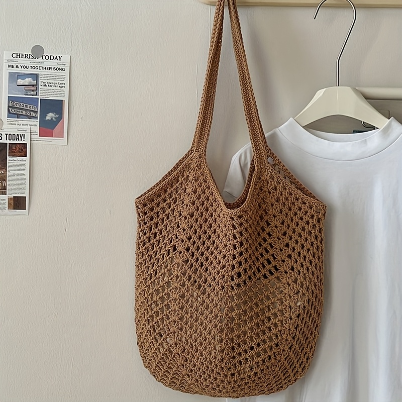 Crochet Market Bag - Crochet Mesh Tote Bag Hollow Woven