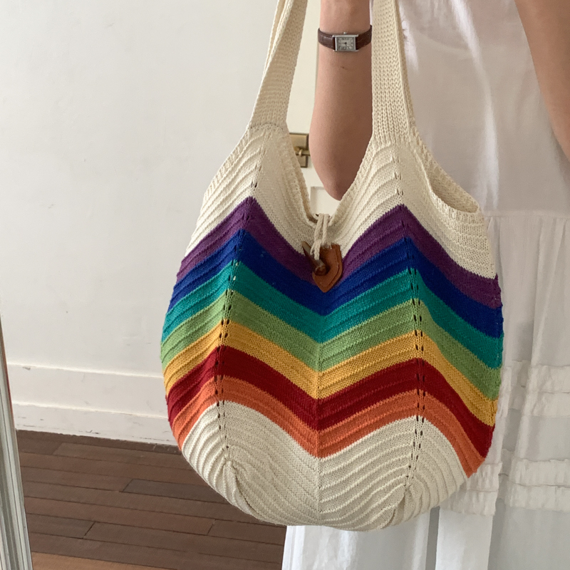 Crochet Market Bag - 2026 Summer Travel Market rainbow Shopping