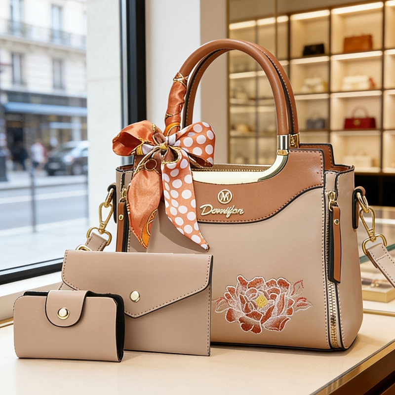 Women Bags For Office - High-quality embroidered handbag set of 3,