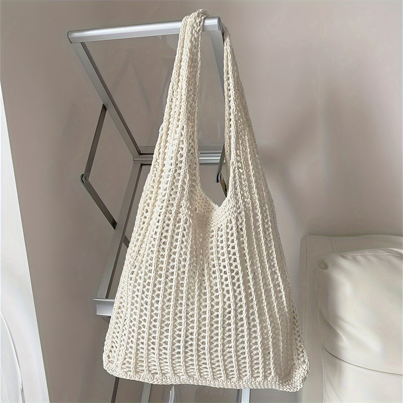 Crochet Market Bag - Solid Color Large Capacity Knitting Shoulder