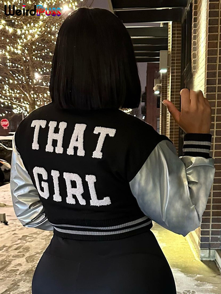 Women Bags Zip - Weird Puss Fluffy Letter Short Jacket