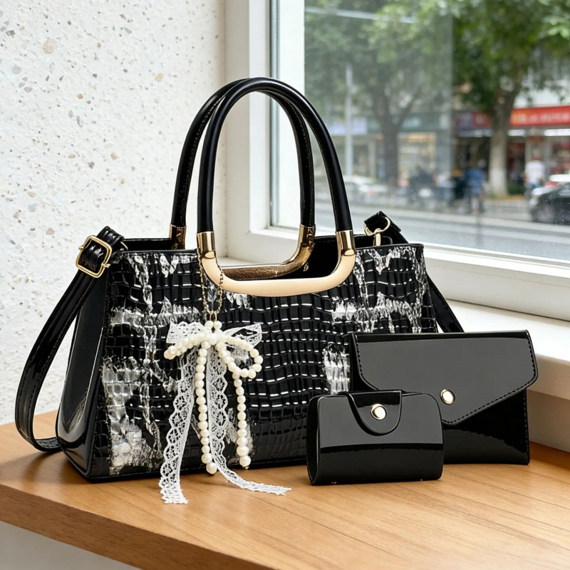 Women'S Crossbody Bags - Women's Handbag Set, Crocodile Pattern Evening