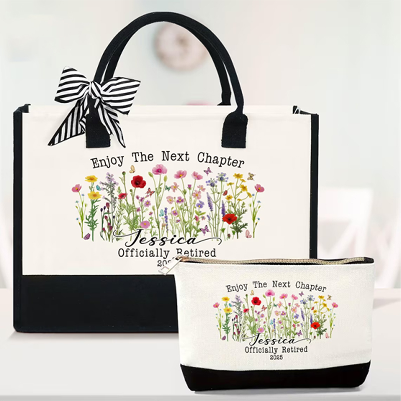 Women Bags Next - Personalized Retirement Theme Black White Tote