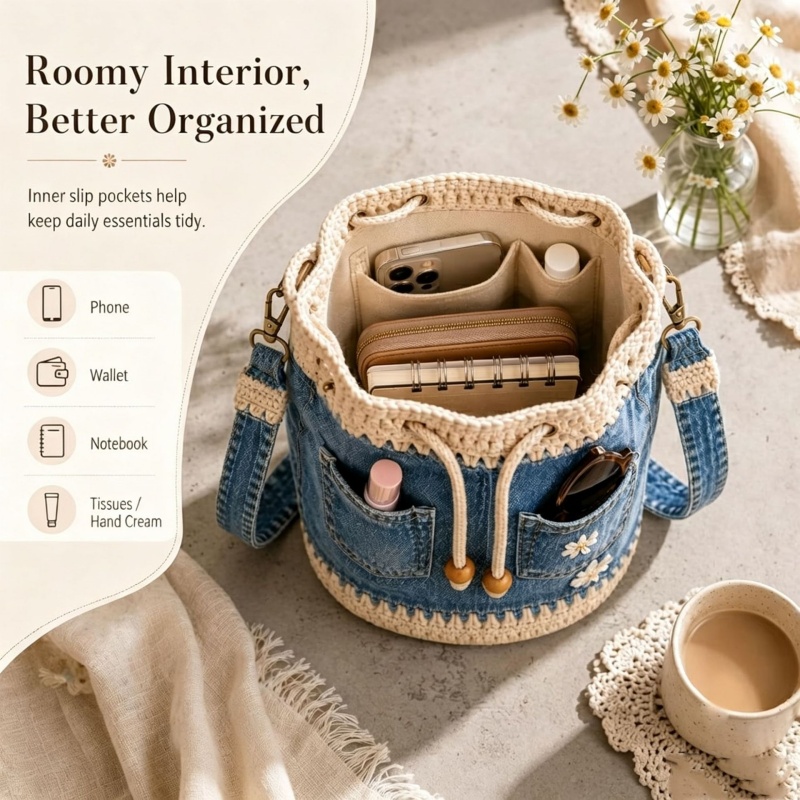 Denim Crochet Bucket Bag Handm - огляд і ціна Crochet Market Bag