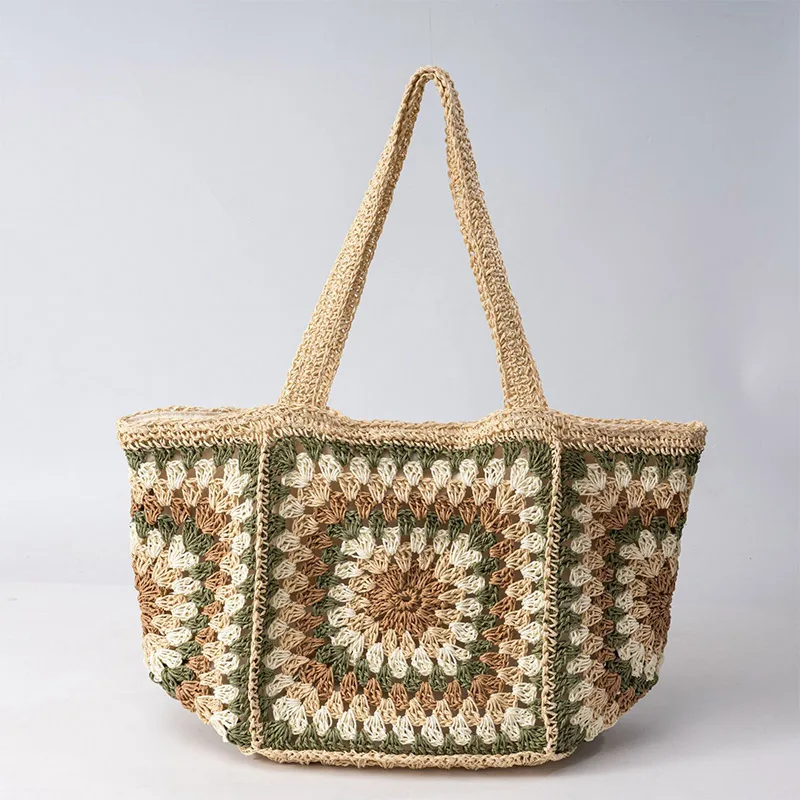 Granny Square Straw Shoulder B - огляд і ціна Crochet Market Bag