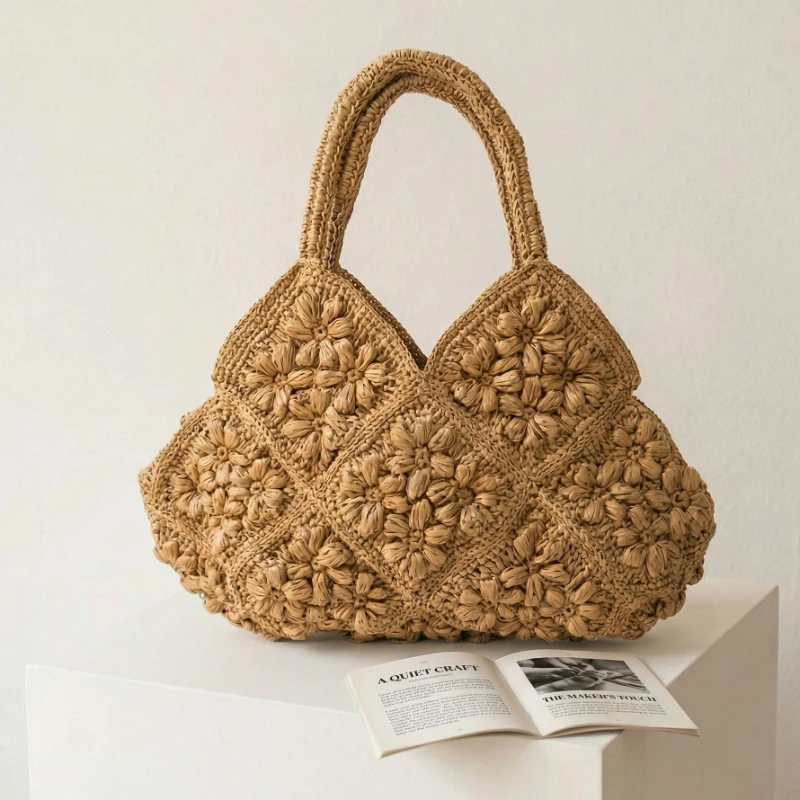 3D Floral Grass Straw Woven Ba - огляд і ціна Crochet Market Bag